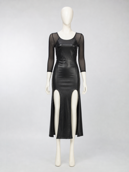 Witch Costume: Black Dress with Slit and Sleeves