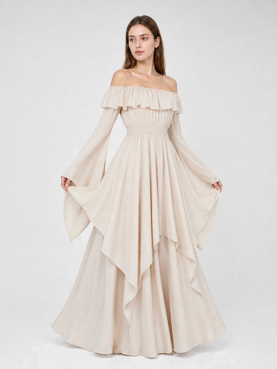 Off-the-shoulder maxi dress with ruffles