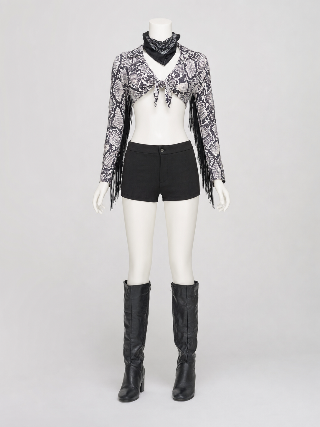 Cropped Jacket with Snakeskin Print and Fringe