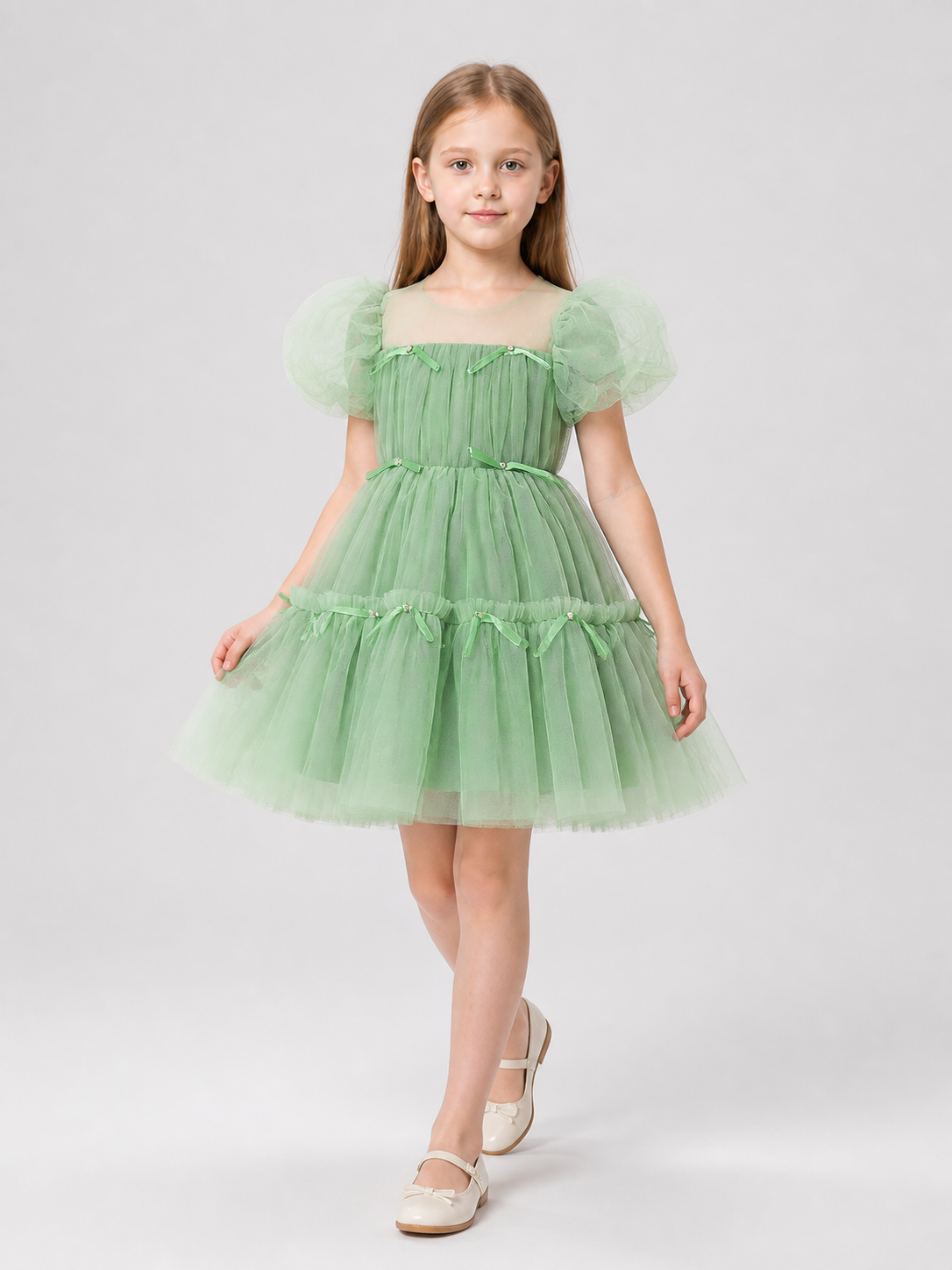 Festive Princess Dress with a Full Skirt and Bows Costume Dresses detail 2