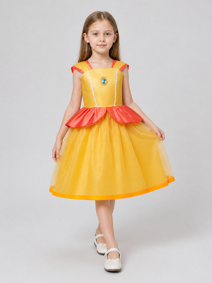 Yellow Princess Dress with Full Skirt and Brooch Costume Dresses detail 2