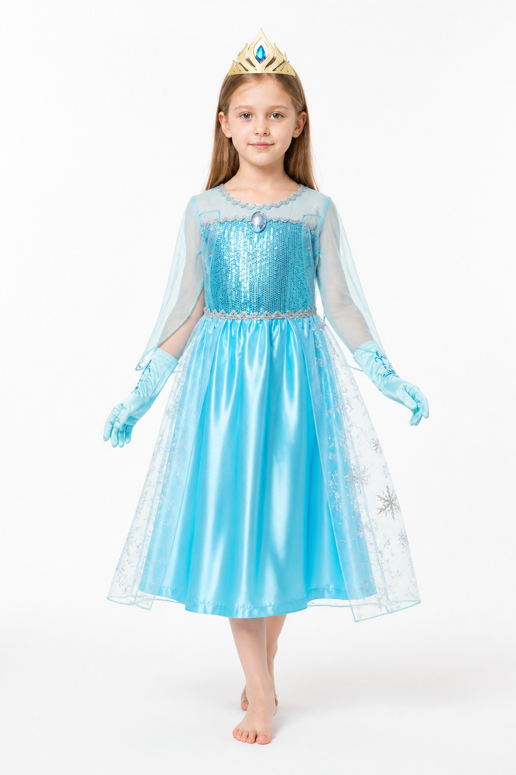 Elsa Princess Costume with Sequins and Crown Costume Headwear detail 2