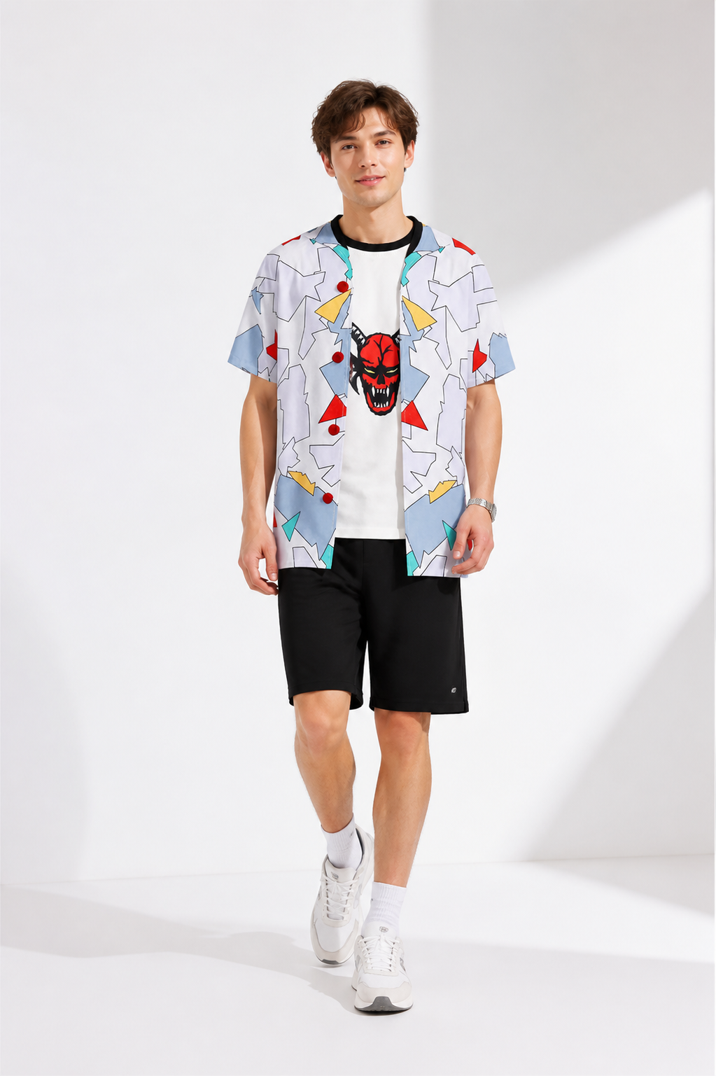 T-shirt with a demon print and colorful inserts product detail 2