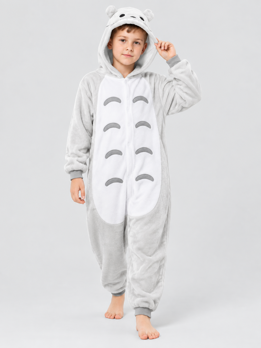 Flannel Hooded Pajama Jumpsuit with Ears