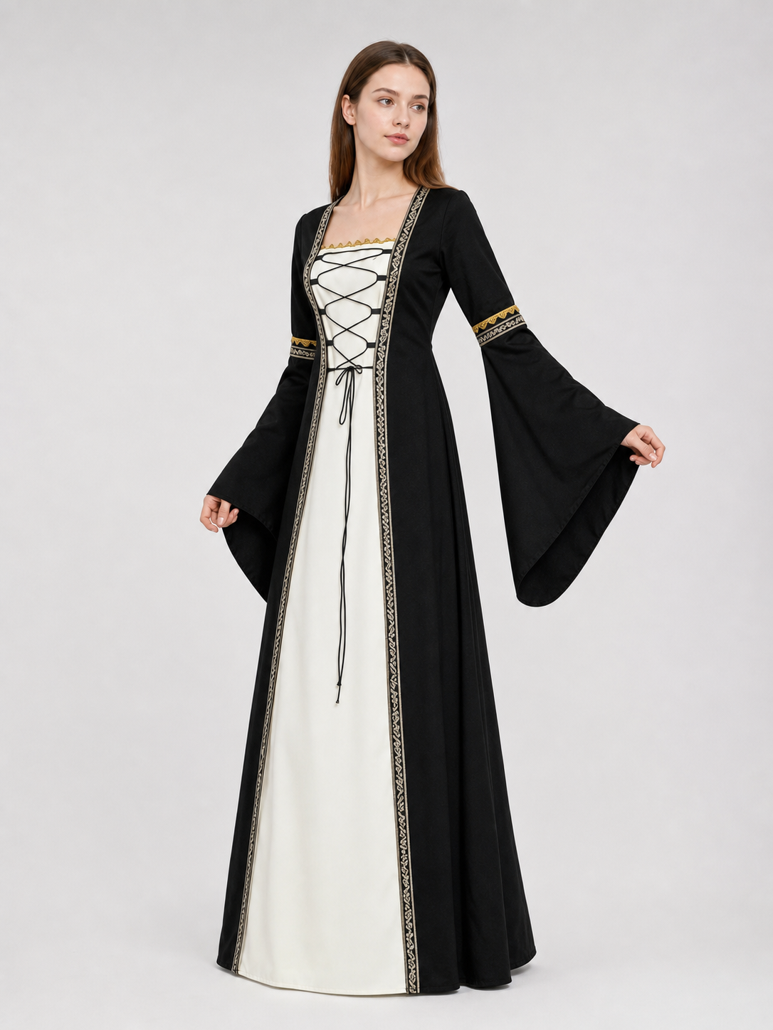 Medieval Halloween Dress Costume with Lace-Up Detailing
