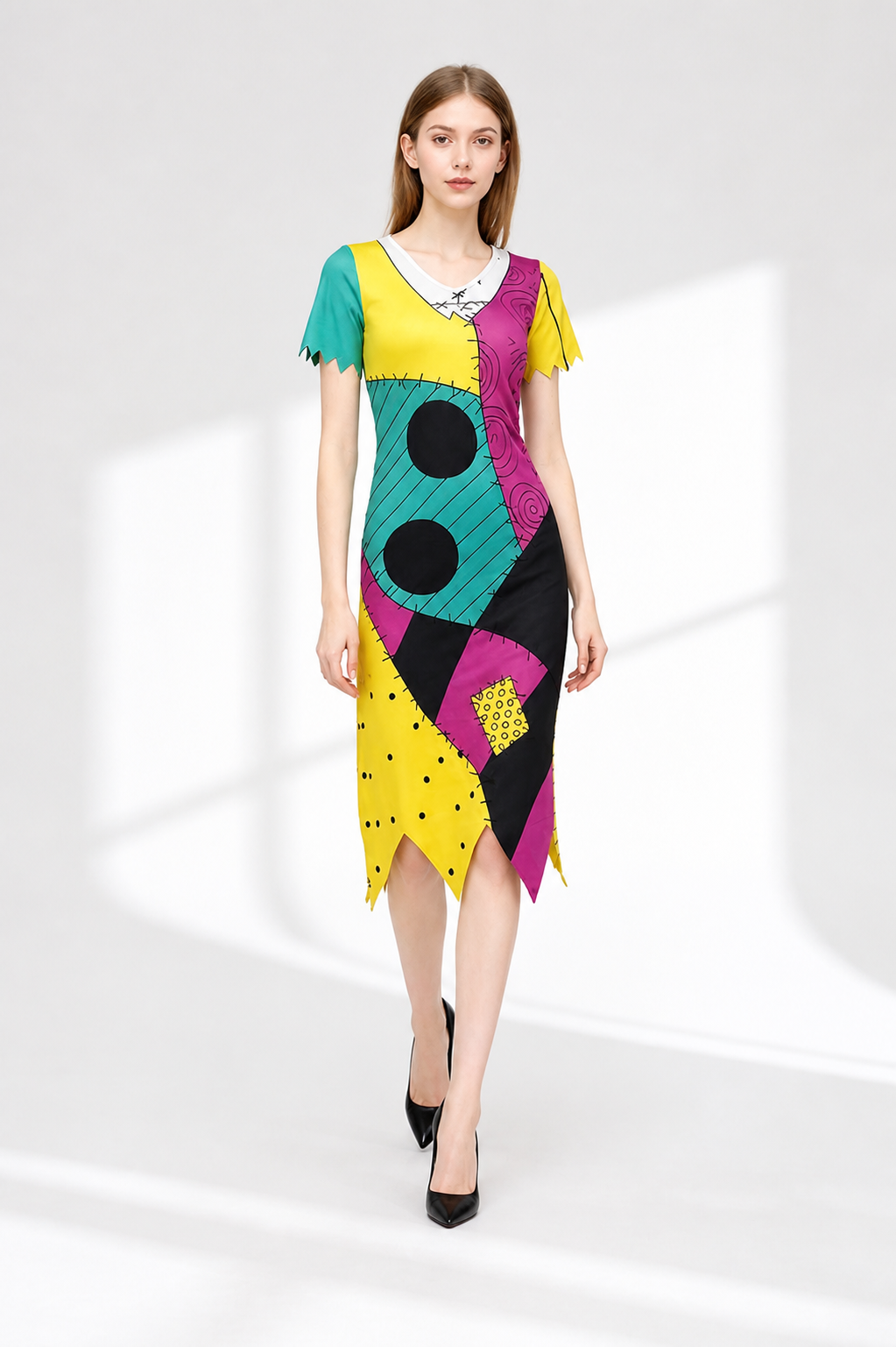 Midi Dress with Geometric Insert and Jagged Hem Costume Dresses detail 2