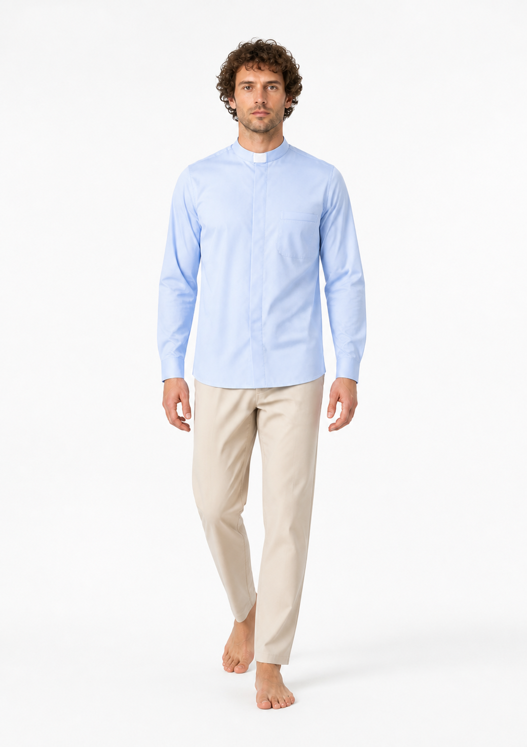 Blue Stand-Collar Long-Sleeve Shirt with Pocket product detail 2