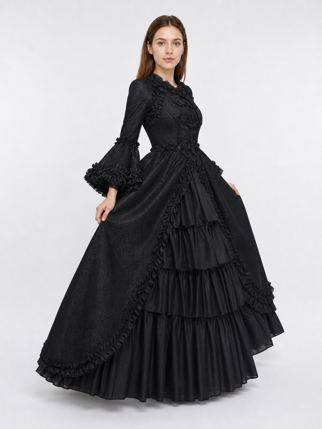 Gothic Victorian Dress with Sleeves and Ruffles