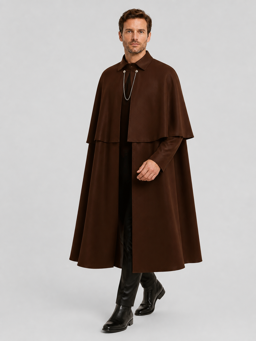 Brown Gothic Cloak with Chain for Cosplay and Halloween Costume Capes detail 2