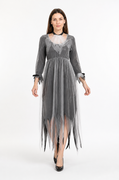 Ghost Bride Dress, Gray and Black, Long, Ragged Hem Costume Dresses detail 2