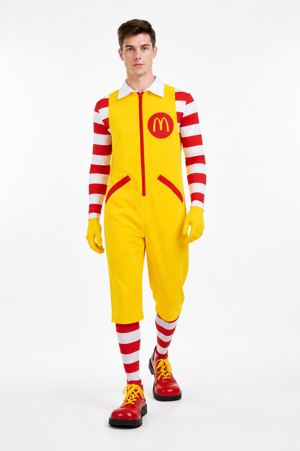 Yellow Clown Jumpsuit Costume with Gloves Costumes detail 2