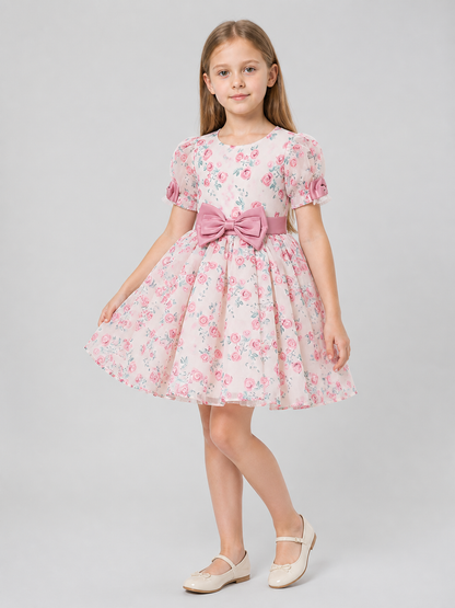 Dressy “Princess” Dress with Floral Print and Bow