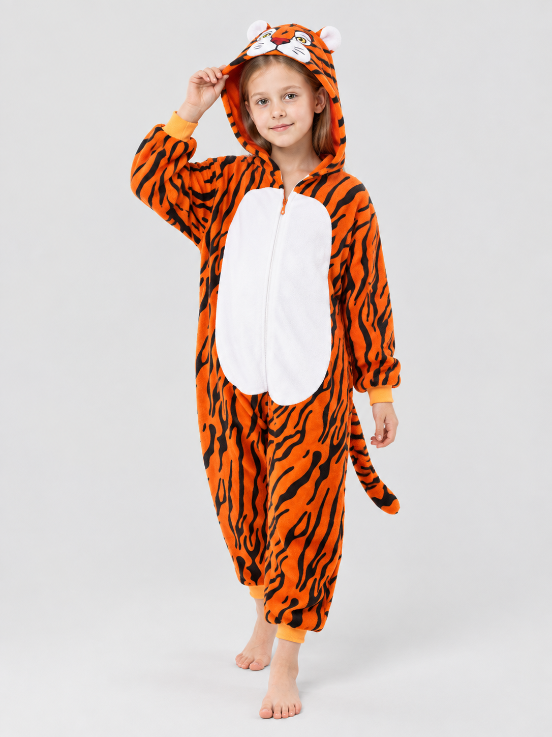 Flannel Tiger Hooded Pajama Jumpsuit