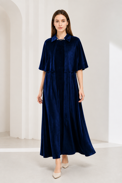 Dark Navy Cloak with Capelet for Halloween Costume Capes detail