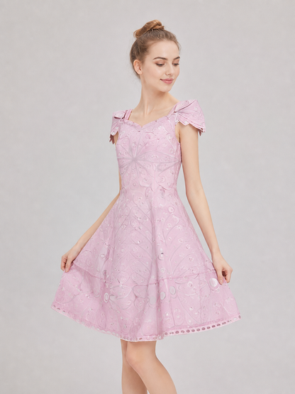 Pink cosplay dress inspired by the film “Wicked 2.” The design features a product detail