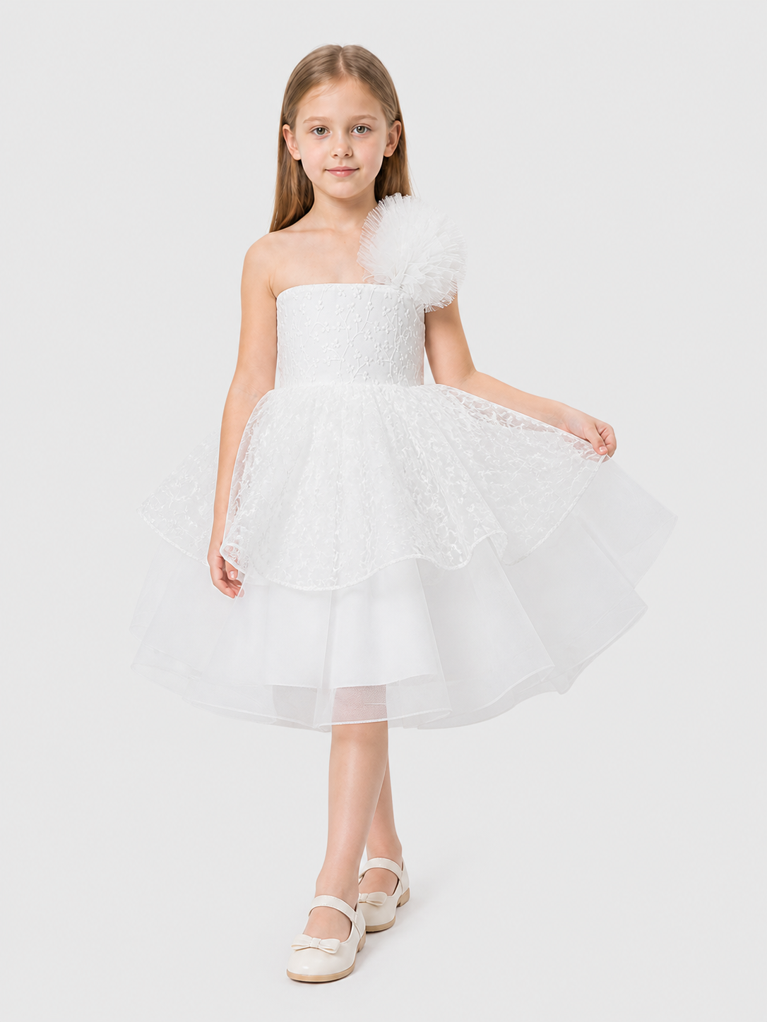 White Princess Dress for Girls with Lace and Tulle Costume Dresses detail 2