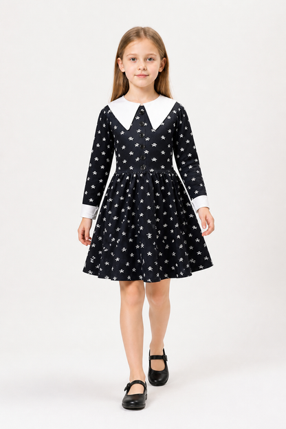 Black Long-Sleeve Dress with Skulls for Halloween Costume Dresses detail 2
