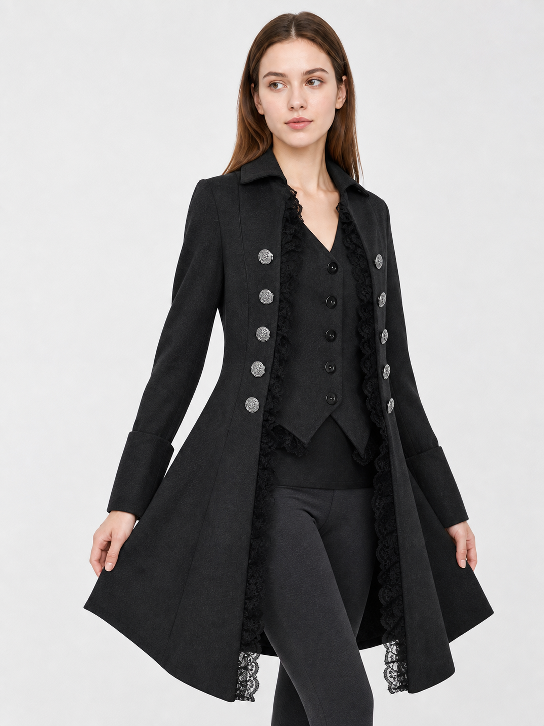 Gothic Long Frock Coat with High Collar