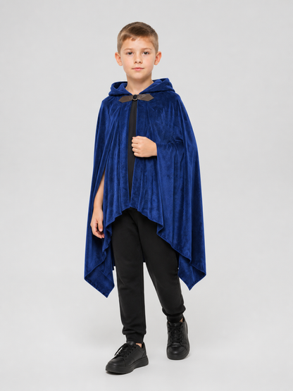 Hooded Cloak Cape with Pointed Hem for Cosplay, Blue Costume Capes detail