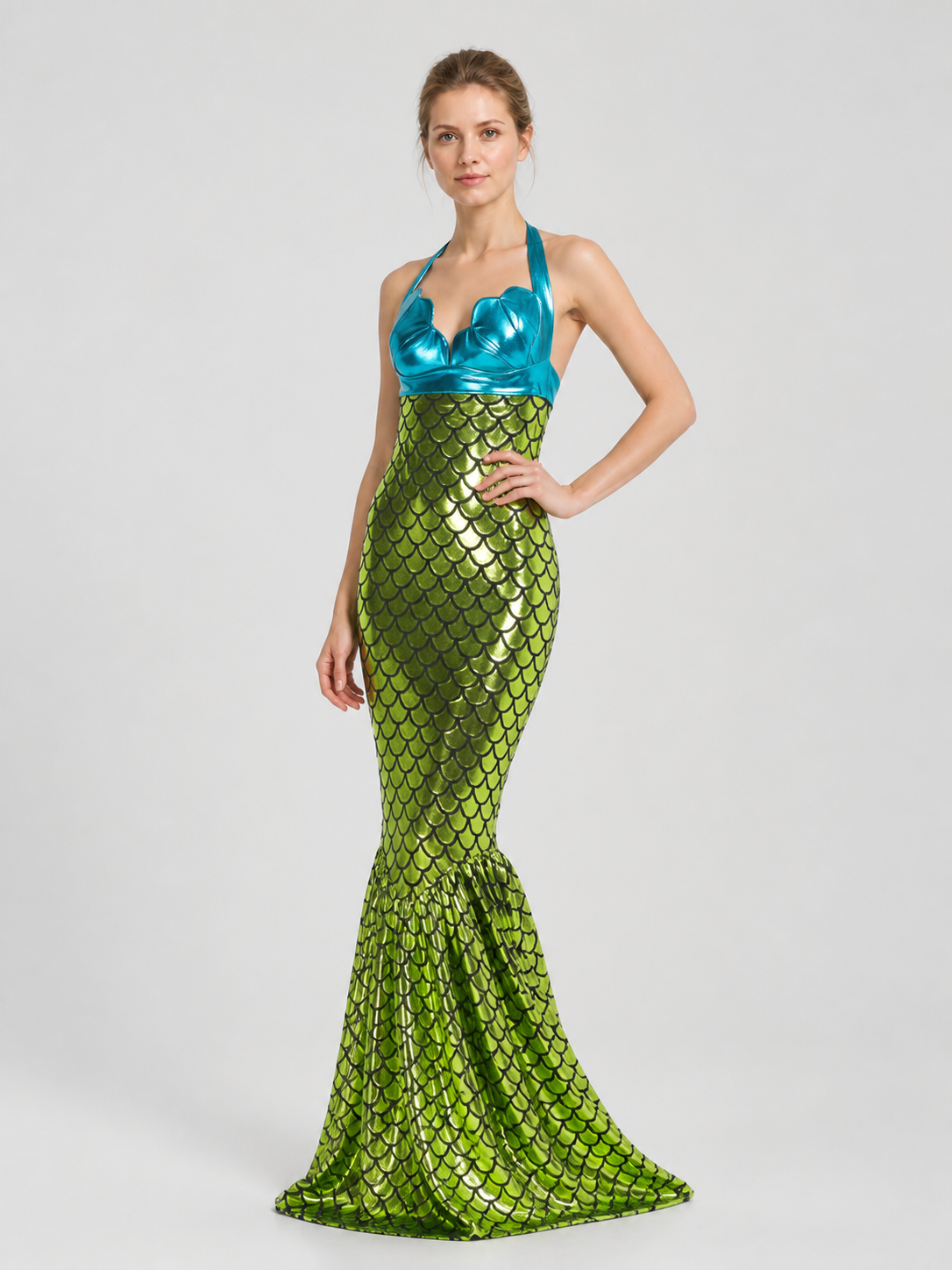 Mermaid Dress with a Sparkly Top and Scaly Pattern