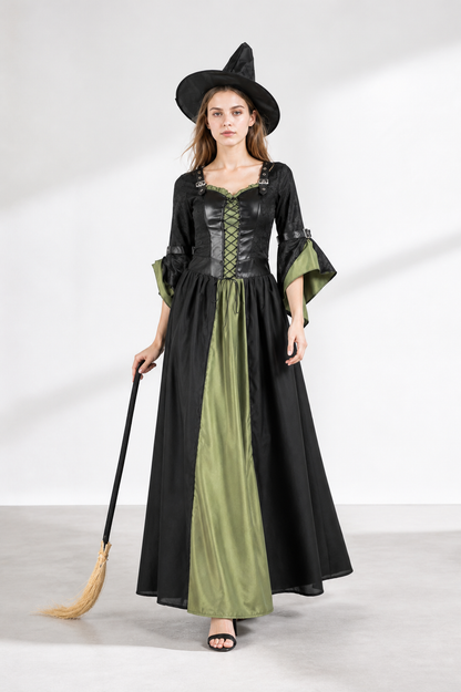 Black Witch Dress with Flared Sleeves for Halloween Costume Dresses detail 2