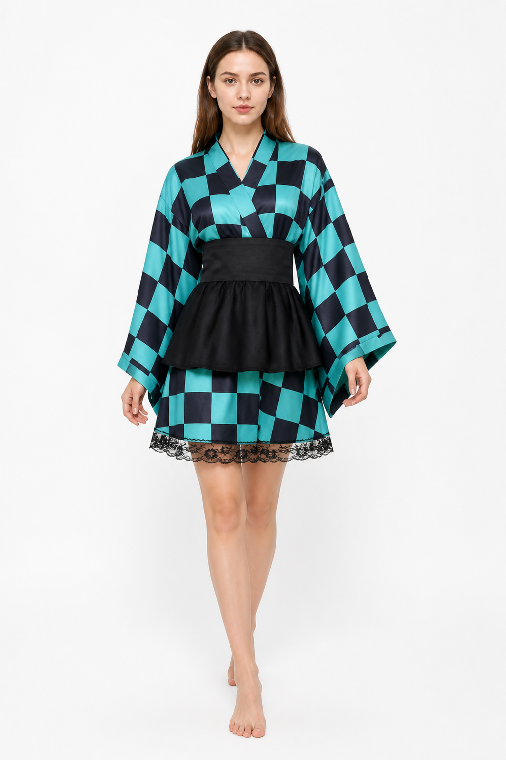Tanjiro Kimono-Style Cosplay Dress with Lace Costume Dresses detail