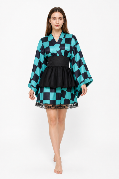 Tanjiro Kimono-Style Cosplay Dress with Lace Costume Dresses detail