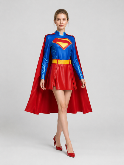 Superhero costume: top, skirt, belt, and long cape Costume Capes detail 2