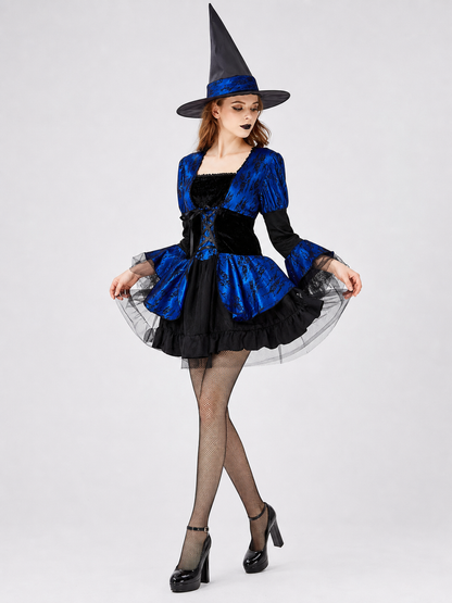 Witch Costume: Blue and Black Dress with a Full Skirt Costume Dresses detail 2