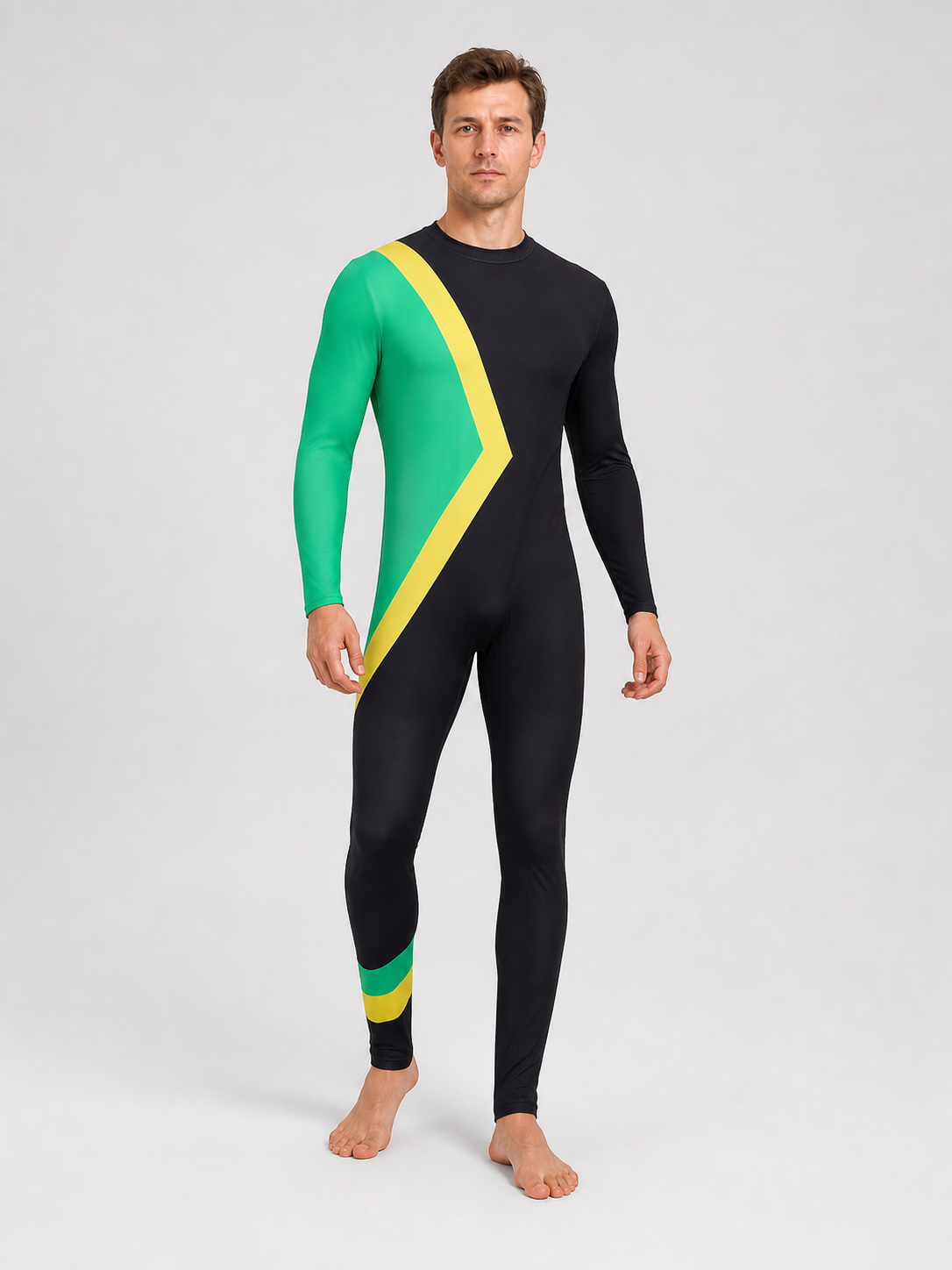 Cosplay Bobsled Team Jumpsuit, Green and Yellow Costumes detail 2
