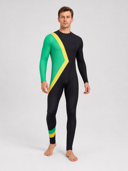 Cosplay Bobsled Team Jumpsuit, Green and Yellow Costumes detail 2
