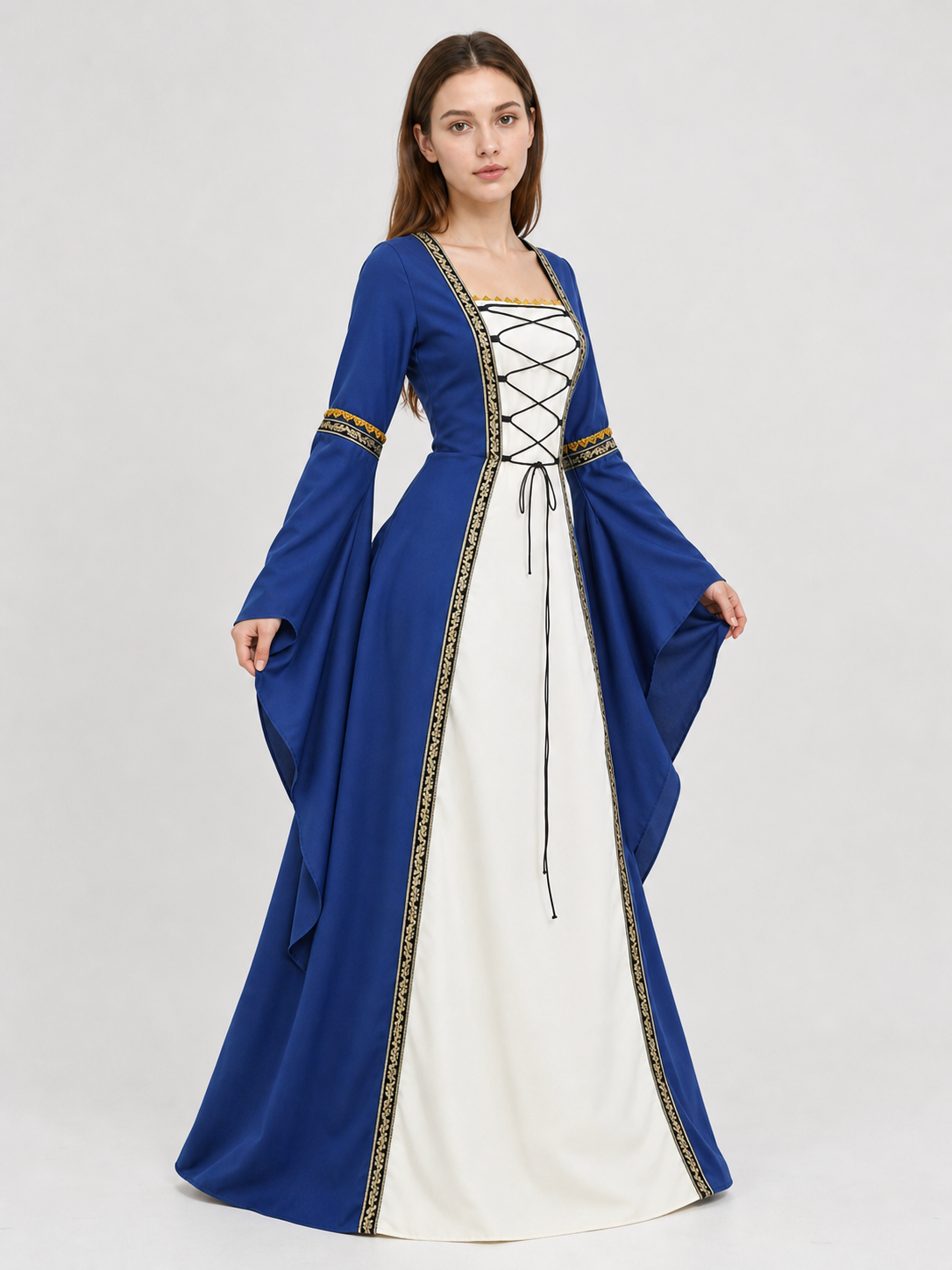 Medieval Dress with Lacing and Gold Trim