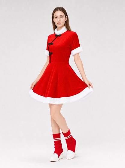 Bright festive dress in Chinese style with a cape