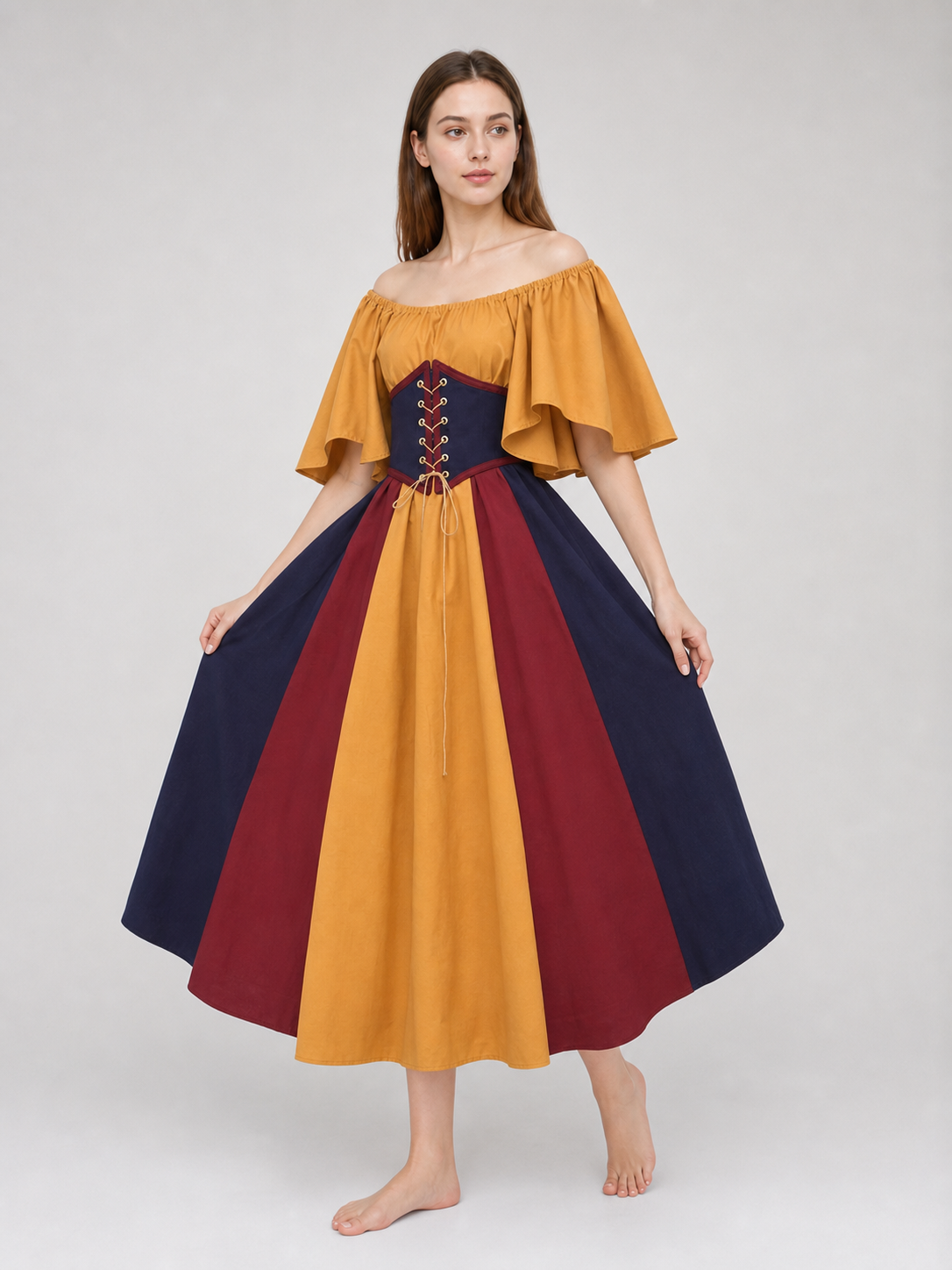 Medieval Dress with Corset Lacing and Sleeves