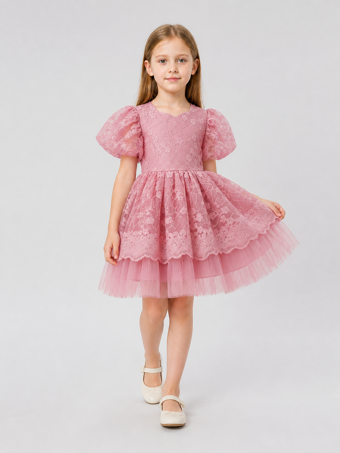 Girls' Princess Dress with Full Skirt and Lace Costume Dresses detail 2