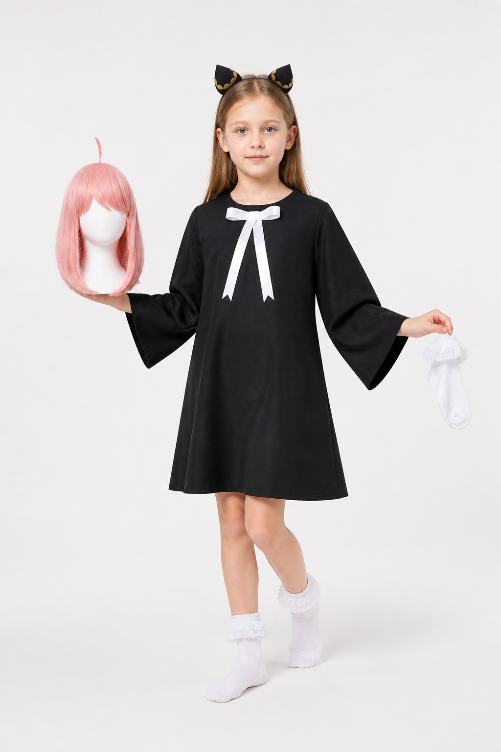 Anya Costume with Black Dress, Pink Wig, and Horns Costume Dresses detail 2