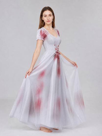 Costume Dress with Veil, Lace-Up Detail, and Pattern