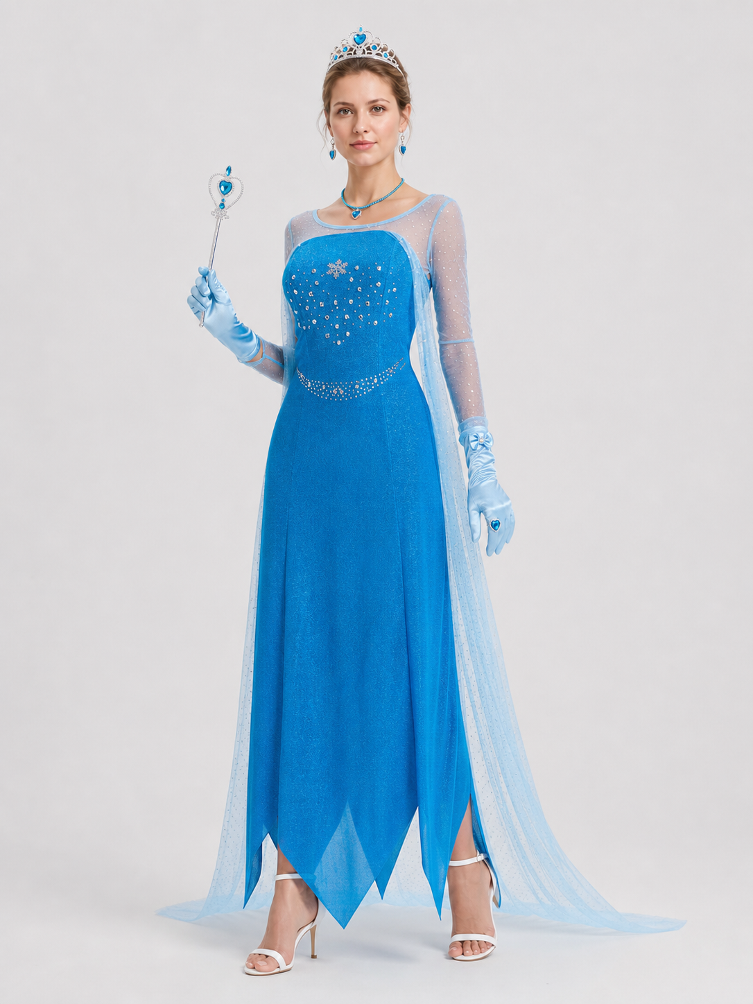 Elsa Blue Long Dress with Crown and Accessories Costume Dresses detail 2