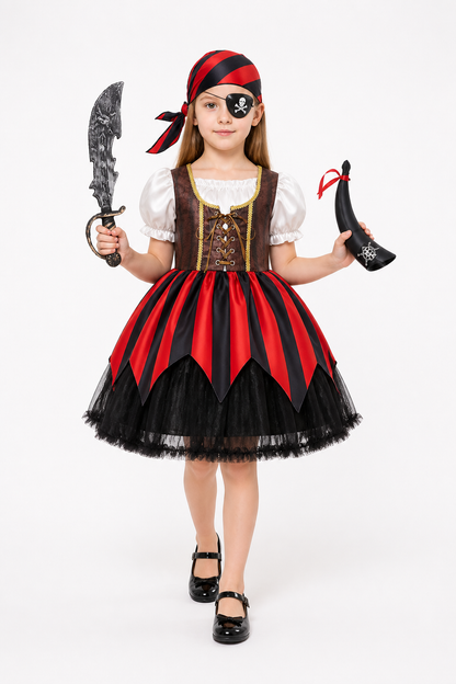 Children’s Striped Pirate Costume with Skull product detail 2