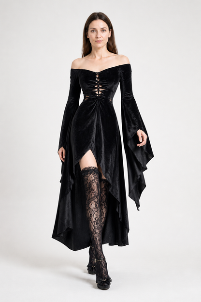 Black Gothic Off-the-Shoulder Asymmetrical Dress Costume Dresses detail 2