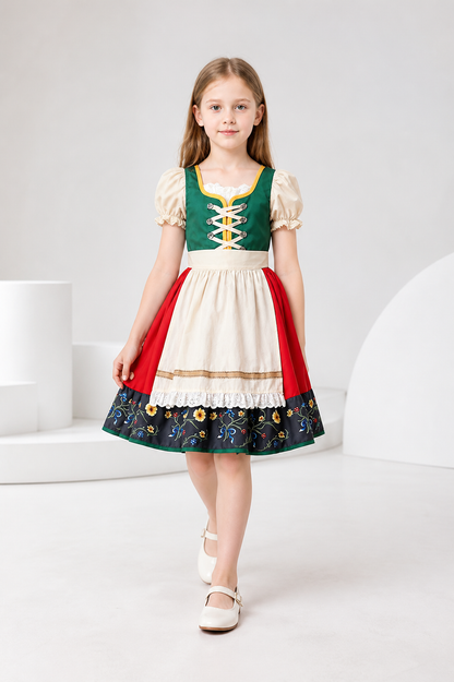 Children’s dirndl-style dress with apron and headscarf