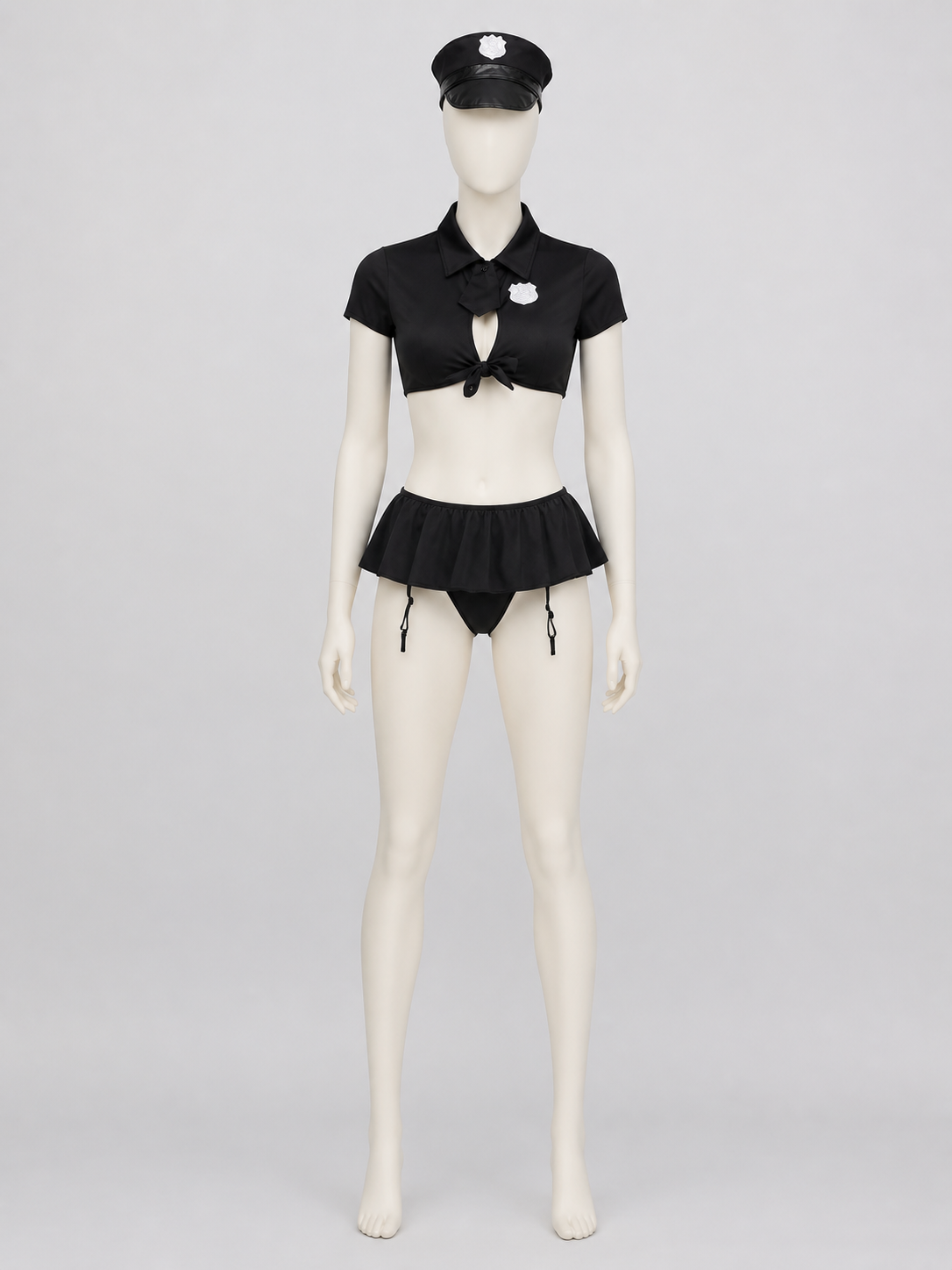 Erotic Police Costume, Black, Top and Skirt, S-L Costumes detail