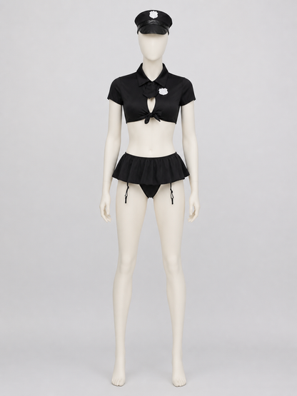 Erotic Police Costume, Black, Top and Skirt, S-L Costumes detail