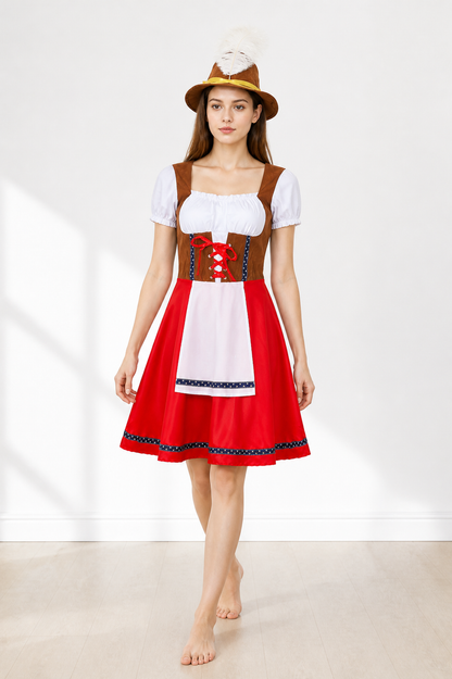 Bavarian Folk Costume with White Apron and Red Skirt Costumes detail 2