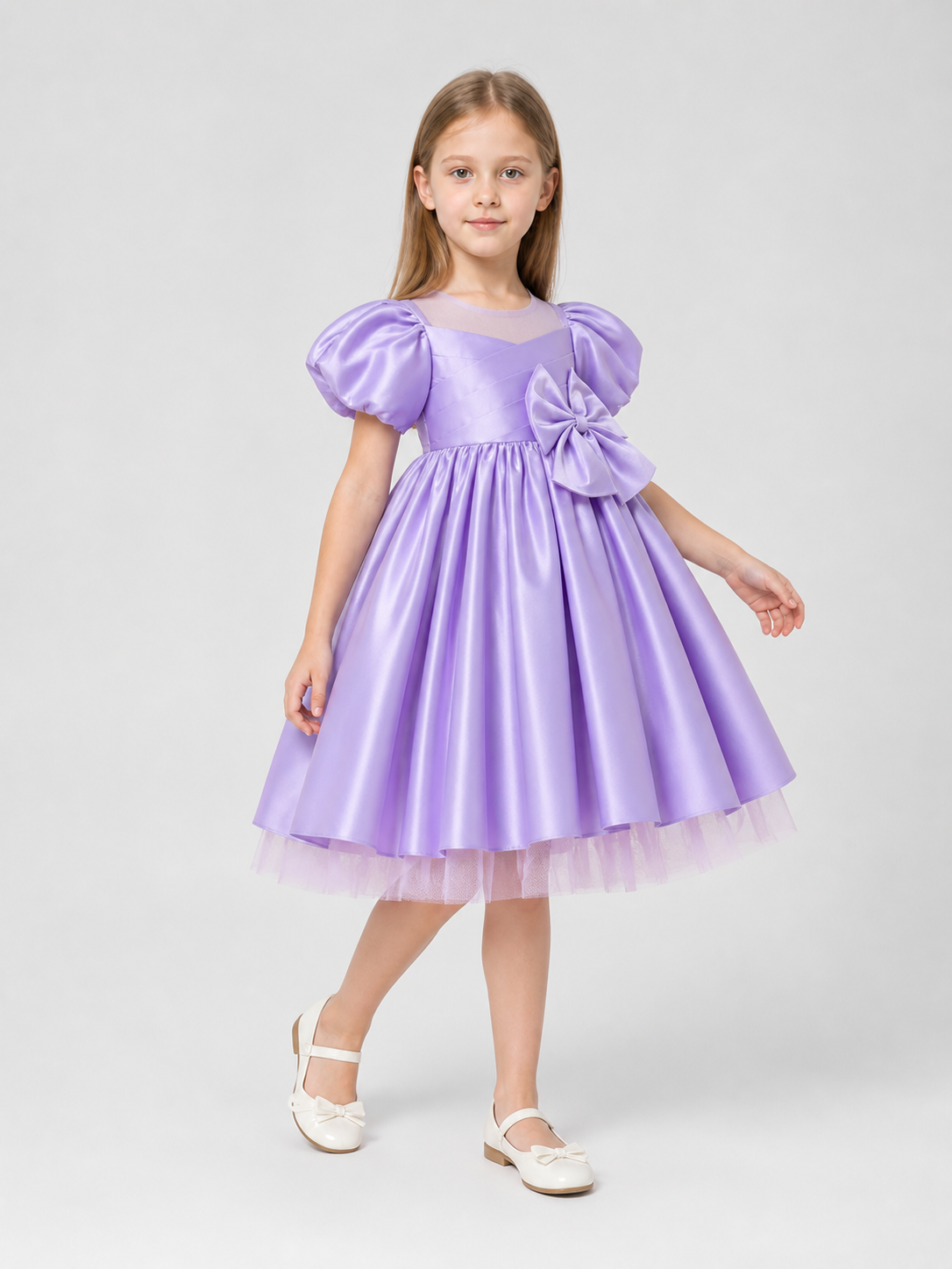 Children's Dress with Bow, Square Neckline, Full Skirt Costume Dresses detail 2