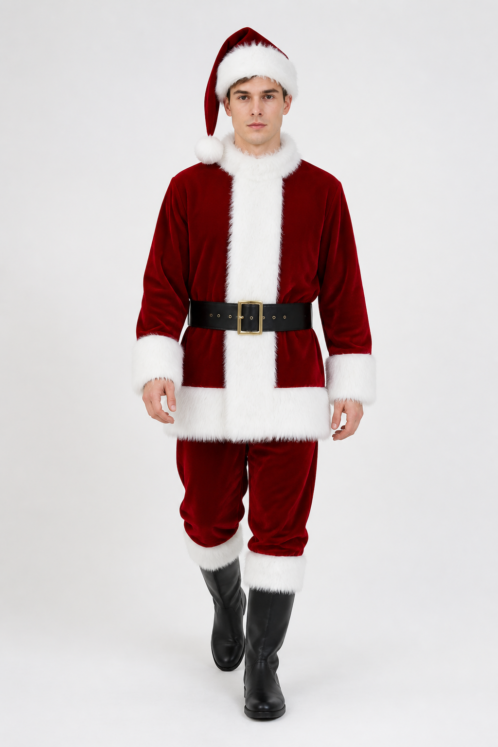 Red Ded Moroz Costume with Fur-Trimmed Details