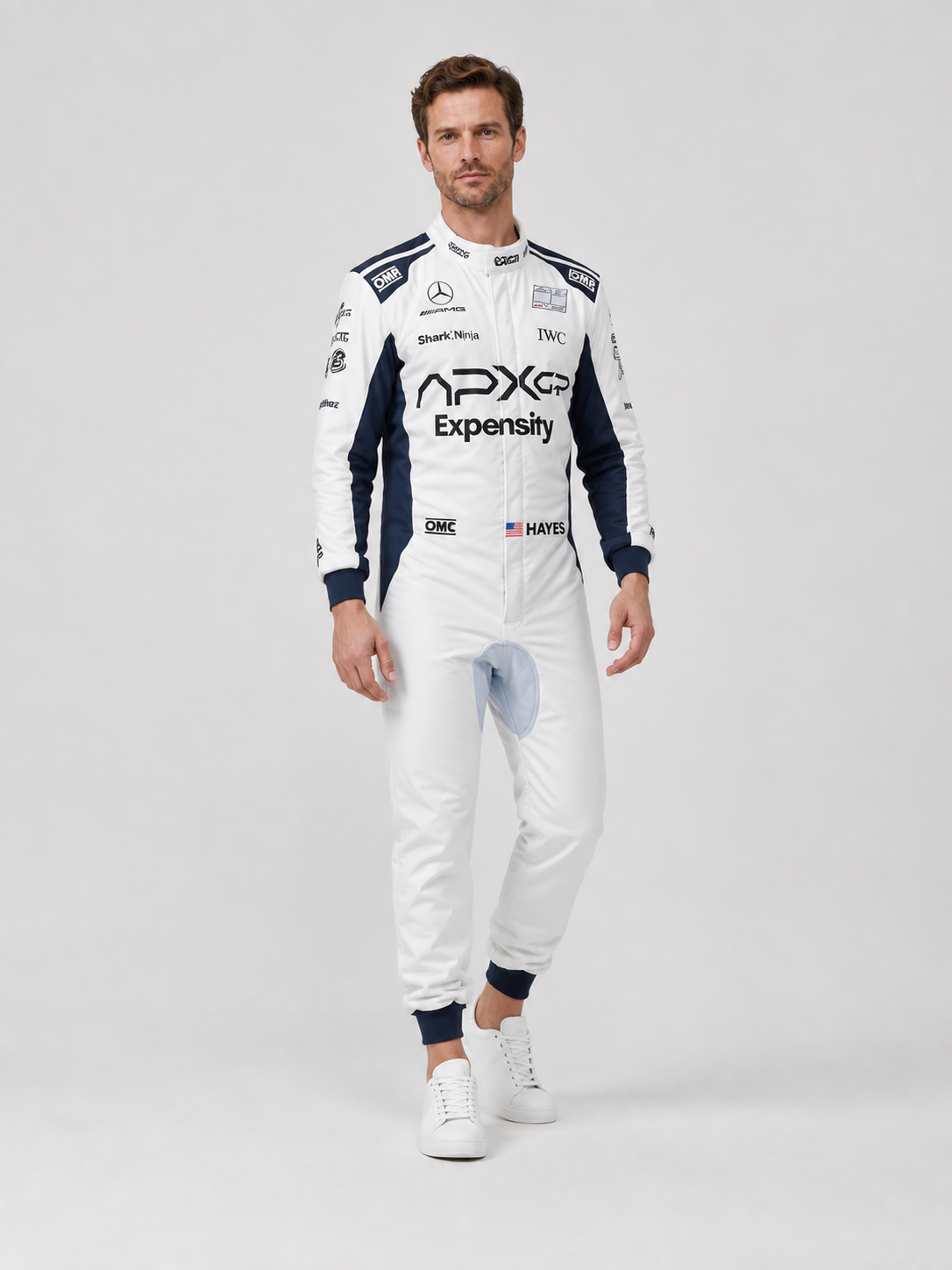 White and Navy Blue Racing Jumpsuit for Cosplay, Costume Costumes detail 2