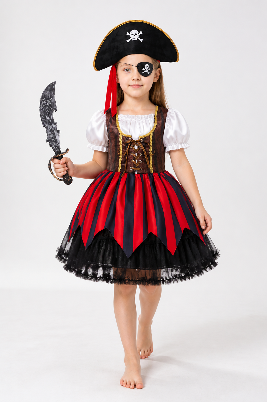 Pirate Costume with Striped Dress and Accessories Costume Dresses detail 2