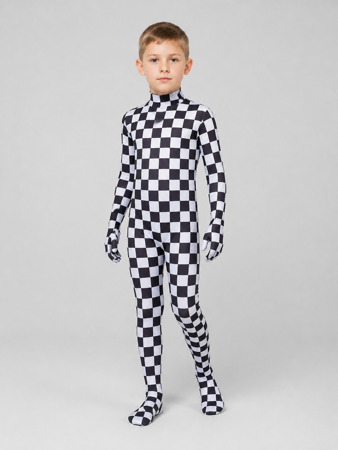 Hooded Jumpsuit with Covered Feet, Checkered Pattern product detail 2