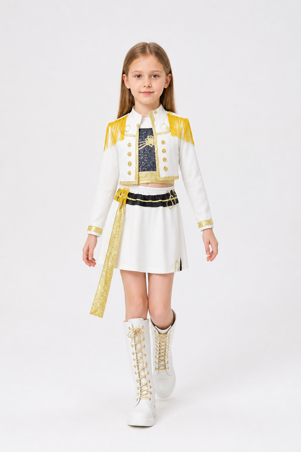 Children's White Costume with Gold Embellishments for Halloween Costumes detail 2
